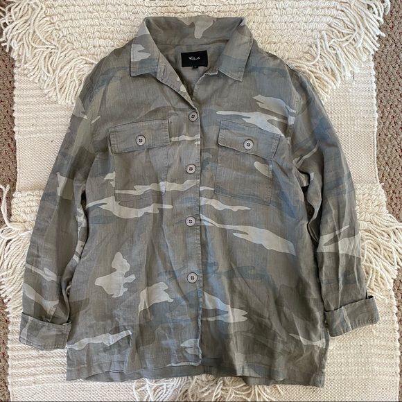 RAILS green camo Everett linen button up top M - Picture 3 of 13